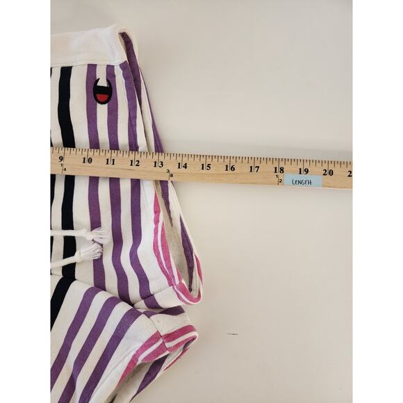 CHAMPION + URBAN OUTFITTERS Pink Purple Black Striped Comfort Sweat Shorts SZ M - Picture 7 of 7